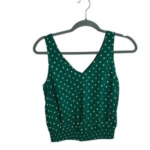Nwt Abound Green Polka Dot Cropped Smocked Top